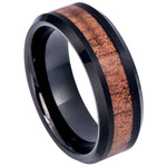 698-8mm Black IP Plated Beveled Edge with Hawaiian Koa Wood Inlay