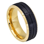 710-8mm Two-tone Yellow IP Inside & Black IP Outside Brushed Grooved Ring