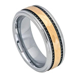 713-8mm Yellow Gold IP Hammered Center with Black IP Plated Stripes on the side