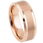 732-8mm Rose Gold IP Plated Brushed Center High Polish Beveled Edge