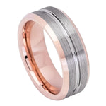 743-8mm Rose Gold IP Plated Inside & Gun Metal Grooved Brushed Center