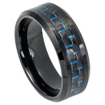 770-8mm Beveled Edge Black IP Plated with Blue & Black Carbon Fiber Inlay