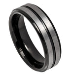 808-6mm Two-tone Black IP Plated Center Grooved Brushed Finish Stepped Edge