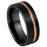 819-8mm Black IP Plated with Off Center Rose Gold Plated Groove
