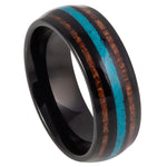 827-8mm Black IP Plated with Koa Wood & Crushed Turquoise Inlay