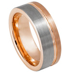 840-8mm Grooved Rose Gold IP Plated Brushed Pipe Cut Ring