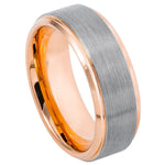 842-8mm Two-tone Rose Gold IP Plated Beveled Edge & Brushed Finish