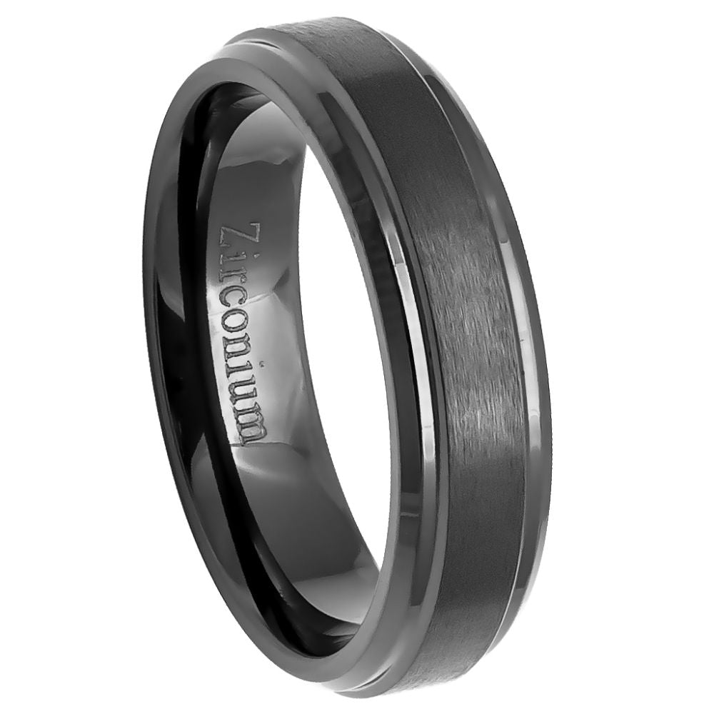 845-6mm Zirconium Natural Gun Metal Tone Brushed Center with Stepped Edge