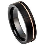 880-6mm Black IP Plated with Off Center Rose Gold Plated Groove