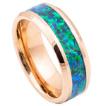 881-8mm Rose Gold IP Plated with Synthetic Emerald-Green Opal Inlay