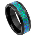 883-8mm Black IP Plated with Synthetic Emerald-Green Opal Inlay