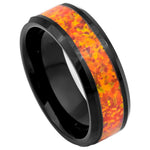 884-8mm Black IP Plated with Synthetic Orange Opal Inlay