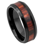 887-8mm Black IP Plated Beveled Edge with Dark Mahogany Wood Inlay