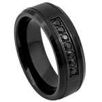 888-8mm Black IP Plated Beveled Edge with 7 Black CZ