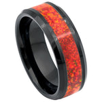 889-8mm Black IP Plated Synthetic Red Fire Opal Inlay Beveled Edge