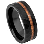 891-8mm Black IP Plated Hammered with Hawaiian Koa Wood Inlay