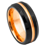906-8mm Black Ring Rose Gold Plated Inside & Grooved Center