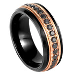 909-8mm Black & Rose Gold IP Plated Milgrain Black CZ Round Cut Eternity