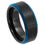 915-8mm Black IP Tungsten Ring with Blue IP Beveled Edge
