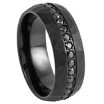 920-8mm Hammered Black IP Plated Prong-set Round-cut Black CZ Eternity