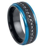 922-8mm Black IP Plated Blue Edges Black Round CZ Eternity
