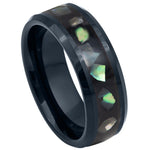 924-8mm Black IP Tungsten Ring with Black Resin & Abalone Shell Inlay