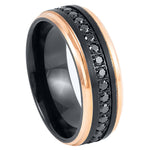 925-8mm Black IP Plated Rose Gold IP Edges Black CZ Round Cut Eternity