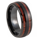 927-8mm Tungsten Ring Black IP & Koa Wood Inlay