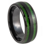 928-8mm Tungsten Ring Black IP & Jade Wood Inlay