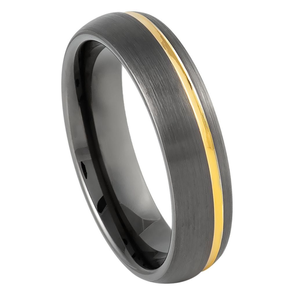 931-6mm Gun Metal IP Plated Brushed Domed with Off Center Yellow IP Strip