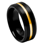 932-8mm Black IP Brushed with Yellow Gold IP Grooved Center Beveled Edge -8mm