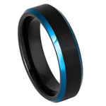 935-6mm Black IP Tungsten Ring with Blue IP Beveled Edge