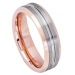 953-6mm Rose Gold IP Plated Inside & Gun Metal Grooved Brushed Center
