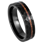 961-6mm Black IP Plated Hammered with Hawaiian Koa Wood Inlay
