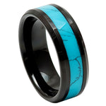 971-8mm Black IP with Synthetic Blue Turquoise Inlay Beveled Edge