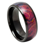 973-8mm Domed Black IP Ring with Stabilized Burl Wood Inlay