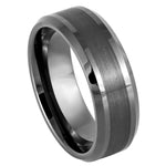 976-8mm Gun Metal IP Plated Brushed Center Shiny Lines on each side Beveled Edge