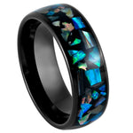 979-8mm Dome Black IP with Synthetic Opal & Abalone Fragments Inlay