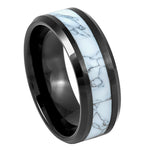981-8mm Black IP with Synthetic White Turquoise Inlay Beveled Edge