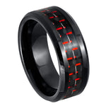 993-8mm Beveled Edge Black IP Plated with Red & Black Carbon Fiber Inlay