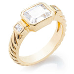 Emerald Diamond Three Stone Rope Shank Engagement Ring