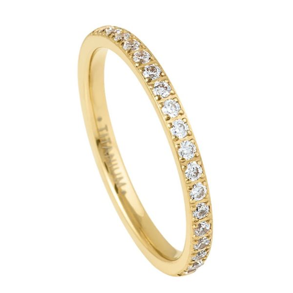 011-2mm Titanium Yellow IP Plated Half Eternity White CZ