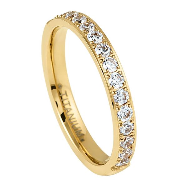 017-3mm Titanium Yellow IP Plated Half Eternity White CZ