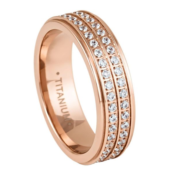 035-6mm Titanium Rose IP Plated Full Eternity White CZ