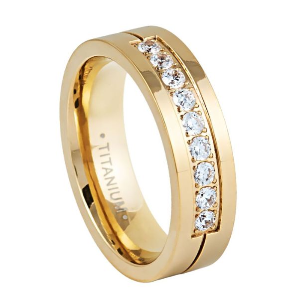 037-6mm Titanium Yellow IP Plated 9 Stones White CZ
