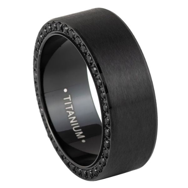 040-8mm Titanium Black IP Plated Full Side Stones Black CZ