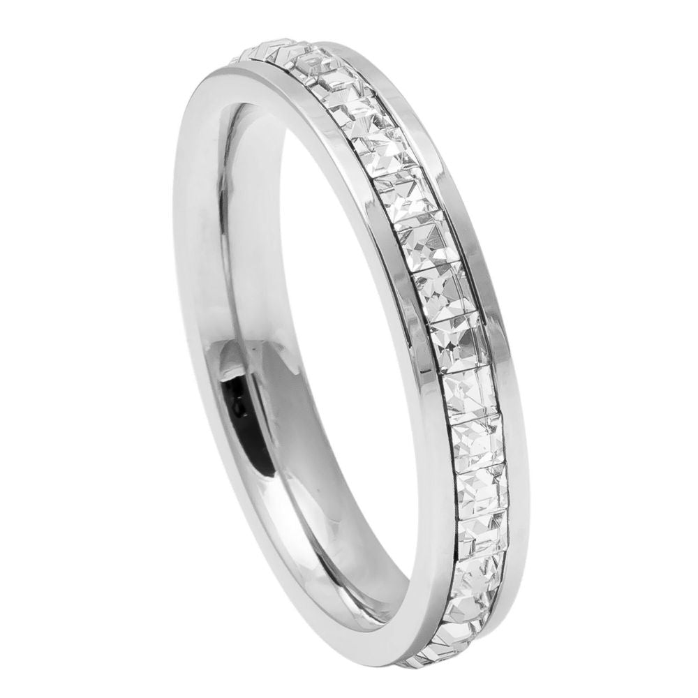 051-4mm Unplated Titanium Ring Princess cut Eternity CZ