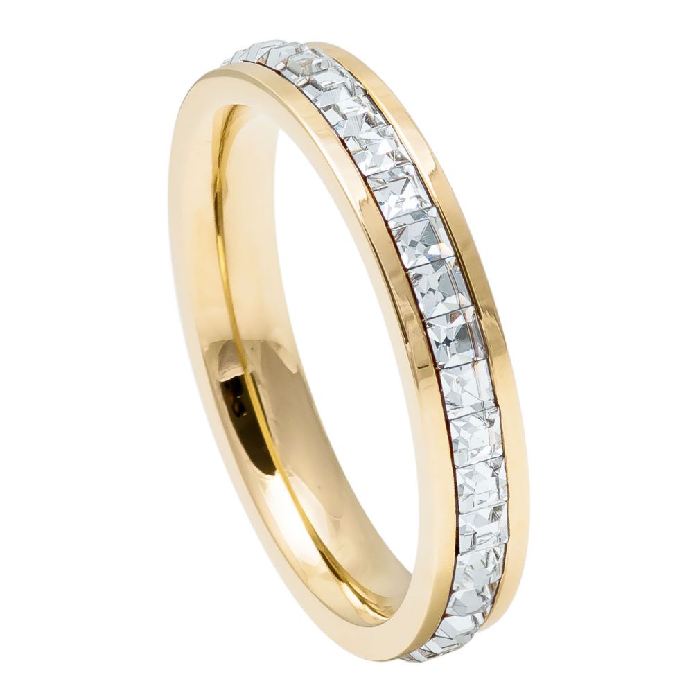 052-4mm Yellow Gold IP Plated Titanium Ring Princess cut Eternity CZ