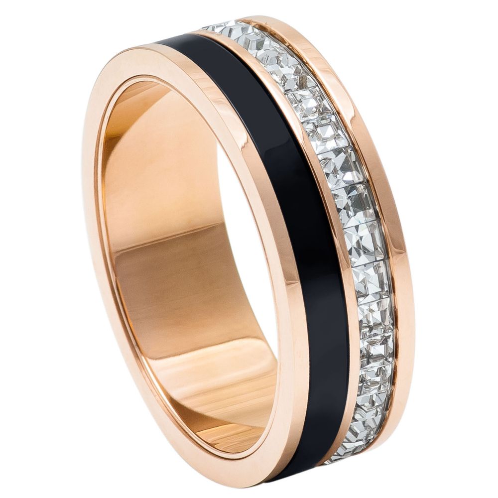 053-8mm Rose Gold amp; Black IP Plated Titanium Spinner Princess cut Eternity CZ