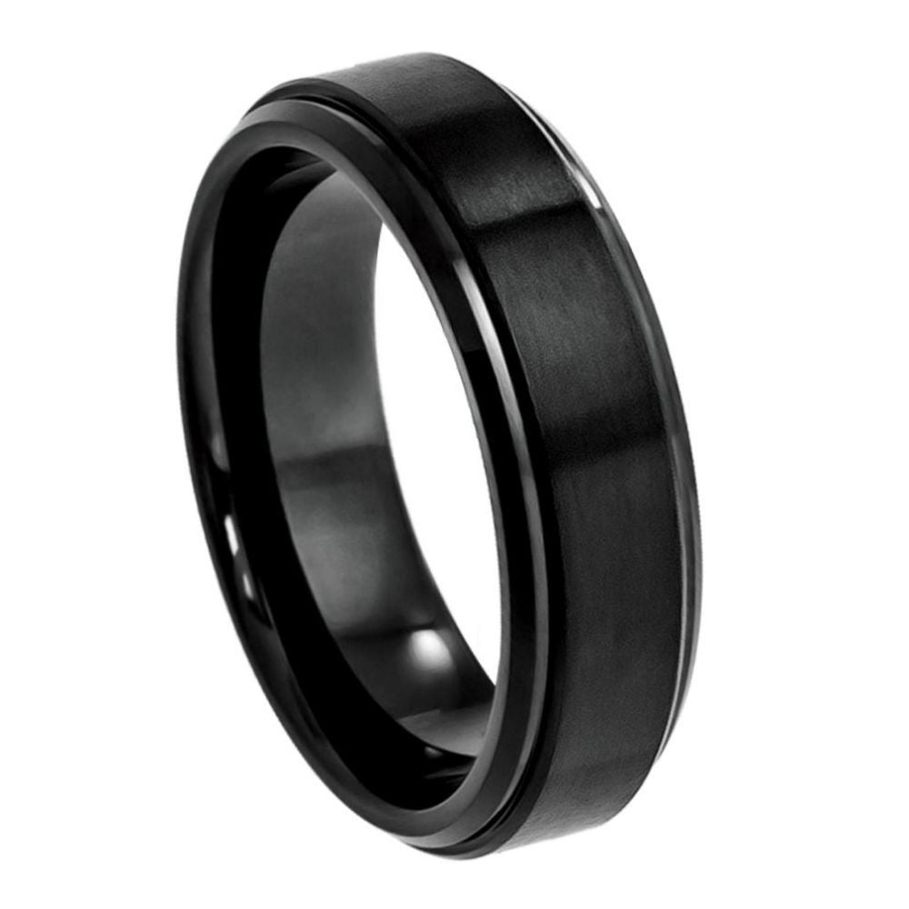 085-6mm Flat Brushed Center with High Polish Stepped Edge